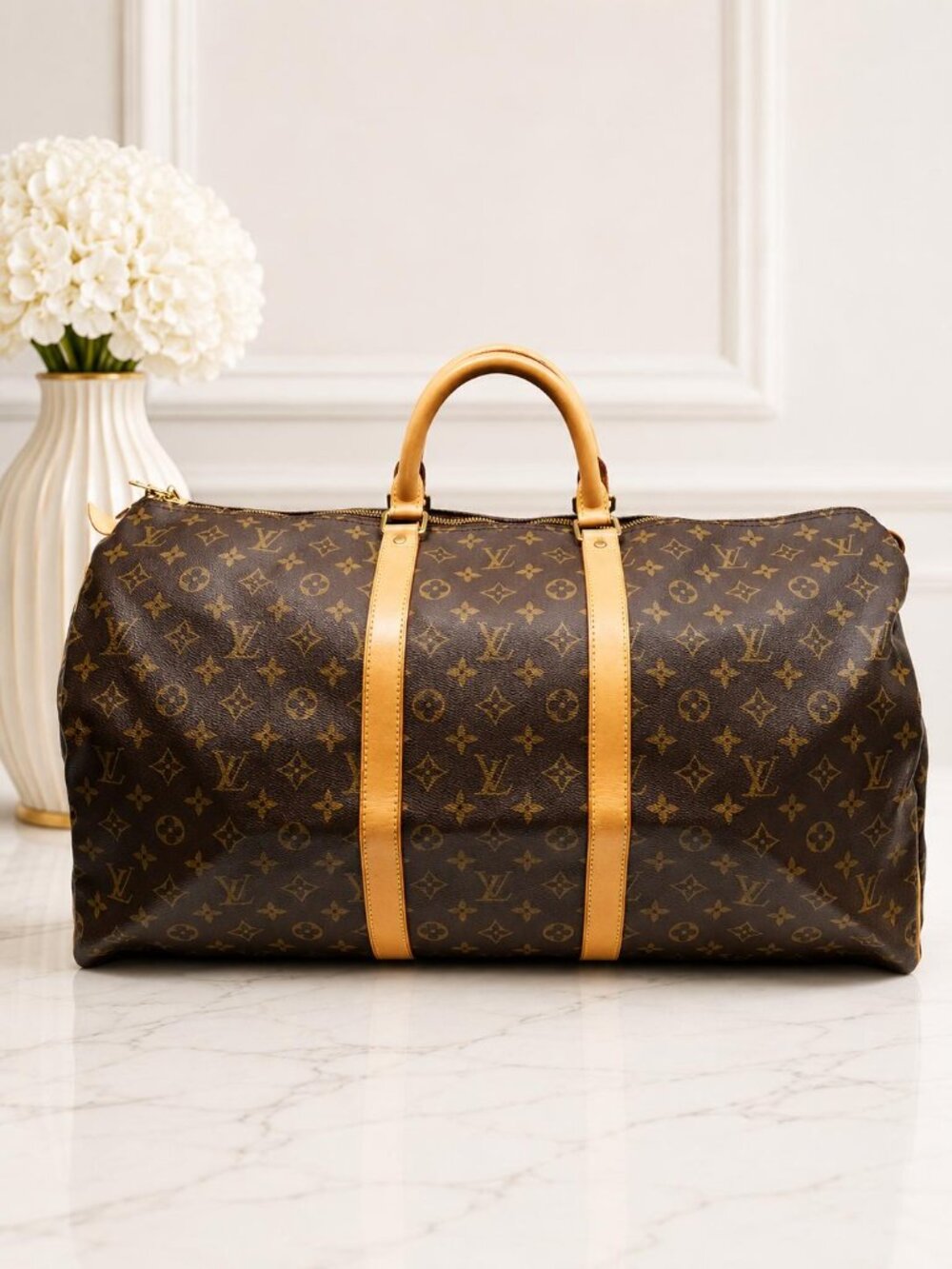 Authentic Louis Vuitton Keepall 55 Monogram Canvas Travel Bag